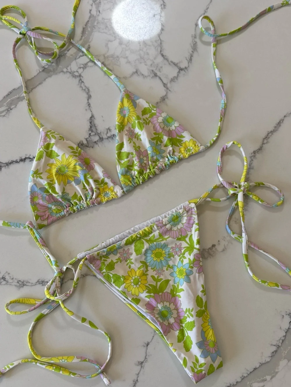 Frankie’s Bikinis Floral string bikini set with adjustable tie sides XS-M